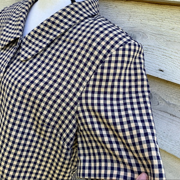 Vintage 80s Gingham Plaid Seersucker Button Up Short Sleeve Peter Pan Collar Top - Picture 8 of 16